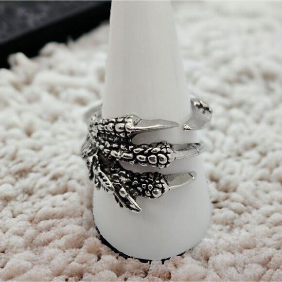 Dragon Claw of Nidhoggr Band Titanium Steel Adjustable Men's Ring Silver Jewelry - Picture 3 of 11